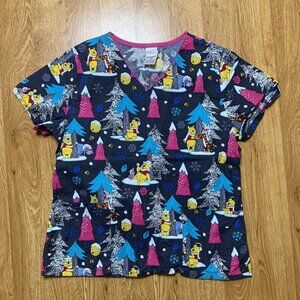 Disney Winnie‎ The Pooh Tigger V-Neck Scrub Top Women’s Medium Pockets
